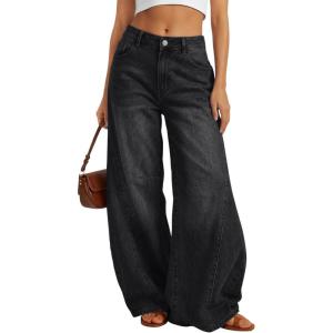 imageTrendy Queen Womens High Waisted Wide Leg Flare Jeans Stretch Comfort Baggy Denim PantsBlack
