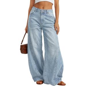 imageTrendy Queen Womens High Waisted Wide Leg Flare Jeans Stretch Comfort Baggy Denim PantsLight Blue