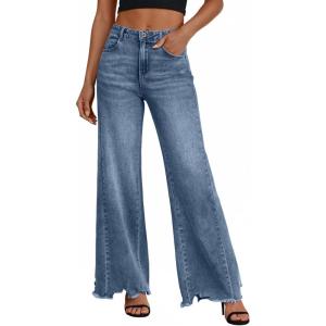 imageTrendy Queen Womens High Waisted Wide Leg Jeans Stretchy Straight Leg Baggy Denim PantsBlue