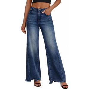 imageTrendy Queen Womens High Waisted Wide Leg Jeans Stretchy Straight Leg Baggy Denim PantsDeep Blue