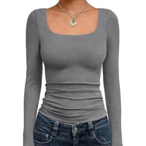 imageTrendy Queen Womens Long Sleeve Shirts Crop Scoop Neck Tops Fall Fashion Solid Going Out Basics Tees Y2k Clothes 2026 Black Grey XS