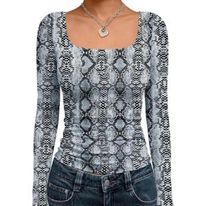 imageTrendy Queen Womens Long Sleeve Shirts Crop Tops Fall Fashion Solid Square Neck Going Out Basics Tees Y2k ClothesCobra