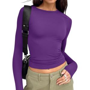 imageTrendy Queen Womens Long Sleeve T Shirts Fall Fashion 2026 Basic Crop Tops Going Out Outfits Y2k ClothesDark Purple