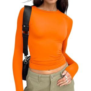 imageTrendy Queen Womens Long Sleeve T Shirts Fall Fashion 2026 Basic Crop Tops Going Out Outfits Y2k ClothesOrange
