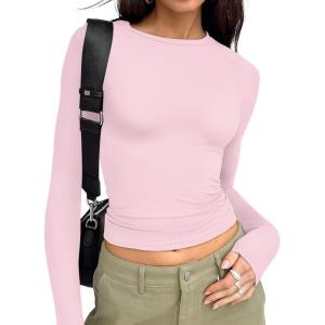 imageTrendy Queen Womens Long Sleeve T Shirts Fall Fashion 2026 Basic Crop Tops Going Out Outfits Y2k ClothesPink