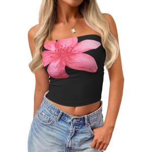imageTrendy Queen Womens Tube Tops Going Out Summer Y2k Bandeau Trendy Crop Sleeveless Strapless Cute Teens 2026 Corset FloralBlack
