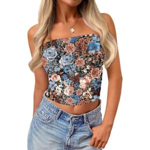 imageTrendy Queen Womens Tube Tops Going Out Summer Y2k Bandeau Trendy Crop Sleeveless Strapless Cute Teens 2026 Corset FloralBlack Floral