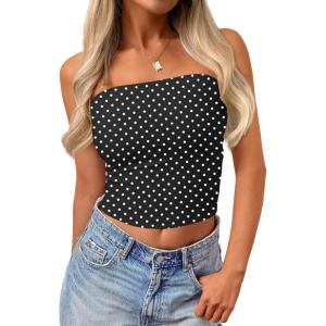 imageTrendy Queen Womens Tube Tops Going Out Summer Y2k Bandeau Trendy Crop Sleeveless Strapless Cute Teens 2026 Corset FloralBlack Polka Dots