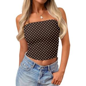 imageTrendy Queen Womens Tube Tops Going Out Summer Y2k Bandeau Trendy Crop Sleeveless Strapless Cute Teens 2026 Corset FloralBrown Polka Dots