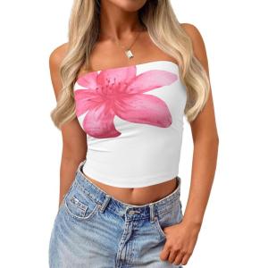 imageTrendy Queen Womens Tube Tops Going Out Summer Y2k Bandeau Trendy Crop Sleeveless Strapless Cute Teens 2026 Corset FloralFlower