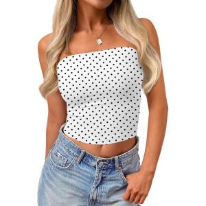 imageTrendy Queen Womens Tube Tops Going Out Summer Y2k Bandeau Trendy Crop Sleeveless Strapless Cute Teens 2026 Corset FloralWhite Polka Dots