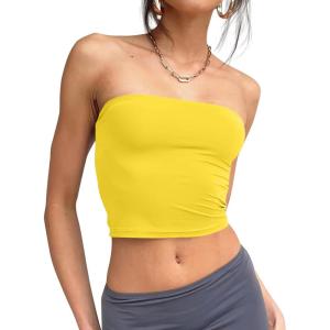 imageTrendy Queen Womens Tube Tops Strapless Crop Tops Basic Backless Sleeveless Going Out 2026 Spring Outfits Summer ClothesBright Yellow