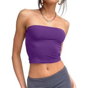 imageTrendy Queen Womens Tube Tops Strapless Crop Tops Basic Backless Sleeveless Going Out 2026 Spring Outfits Summer ClothesDark Purple