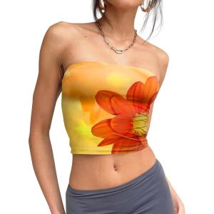 imageTrendy Queen Womens Tube Tops Strapless Crop Tops Basic Backless Sleeveless Going Out 2026 Spring Outfits Summer ClothesFloralorange