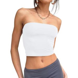 imageTrendy Queen Womens Tube Tops Strapless Crop Tops Basic Backless Sleeveless Going Out 2026 Spring Outfits Summer ClothesWhite