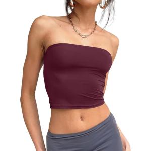 imageTrendy Queen Womens Tube Tops Strapless Crop Tops Basic Backless Sleeveless Going Out 2026 Spring Outfits Summer ClothesWine Red