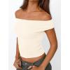 imageTrendy Queen Off The Shoulder Tops for Women Going Out Y2K Summer Cute Shirts Sexy 2026 Double Lined Date Club OutfitsBeige