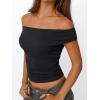 imageTrendy Queen Off The Shoulder Tops for Women Going Out Y2K Summer Cute Shirts Sexy 2026 Double Lined Date Club OutfitsBlack