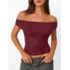 imageTrendy Queen Off The Shoulder Tops for Women Going Out Y2K Summer Cute Shirts Sexy 2026 Double Lined Date Club OutfitsBurgundy