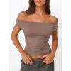imageTrendy Queen Off The Shoulder Tops for Women Going Out Y2K Summer Cute Shirts Sexy 2026 Double Lined Date Club OutfitsCoffeegrey