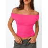 imageTrendy Queen Off The Shoulder Tops for Women Going Out Y2K Summer Cute Shirts Sexy 2026 Double Lined Date Club OutfitsHotpink