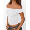 imageTrendy Queen Off The Shoulder Tops for Women Going Out Y2K Summer Cute Shirts Sexy 2026 Double Lined Date Club OutfitsWhite