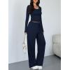 imageTrendy Queen Women 2 Piece Matching Lounge Sets Clothing Wide Leg Pants 2026 Y2K Sweatsuits Spring Travel Airport OutfitNavy