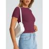 imageTrendy Queen Womens Basic T Shirts Summer Tops 2026 Crop Short Sleeve Slim Fit Tee Cute Gym Workout ClothesBurgundy