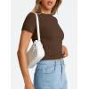 imageTrendy Queen Womens Basic T Shirts Summer Tops 2026 Crop Short Sleeve Slim Fit Tee Cute Gym Workout ClothesChocolate Brown
