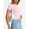 imageTrendy Queen Womens Basic T Shirts Summer Tops 2026 Crop Short Sleeve Slim Fit Tee Cute Gym Workout ClothesLightpink