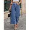 imageTrendy Queen Womens High Waisted Wide Leg Jeans Stretchy Barrel Baggy Denim Ankle Cropped Pants Raw HemBlue