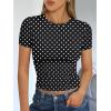imageTrendy Queen Womens Short Sleeve T Shirts Summer Crop Tops Basic Slim Fit Gym Workout Y2k ClothesBlack Dots