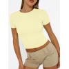 imageTrendy Queen Womens Short Sleeve T Shirts Summer Crop Tops Basic Slim Fit Gym Workout Y2k ClothesLight Yellow