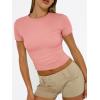 imageTrendy Queen Womens Short Sleeve T Shirts Summer Crop Tops Basic Slim Fit Gym Workout Y2k ClothesPeach Pink