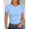 imageTrendy Queen Womens Short Sleeve T Shirts Summer Crop Tops Basic Slim Fit Gym Workout Y2k ClothesSky Blue