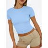 imageTrendy Queen Womens Short Sleeve T Shirts Summer Crop Tops Basic Slim Fit Gym Workout Y2k ClothesSky Blue