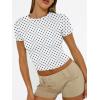 imageTrendy Queen Womens Short Sleeve T Shirts Summer Crop Tops Basic Slim Fit Gym Workout Y2k ClothesWhite Dots