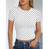 imageTrendy Queen Womens Short Sleeve T Shirts Summer Crop Tops Basic Slim Fit Gym Workout Y2k ClothesWhite Dots