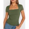 imageTrendy Queen Womens Square Neck Tops Short Sleeve Shirts Double Lined Workout Summer Clothes Casual Slim Fit TShirtsArmygreen