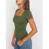 imageTrendy Queen Womens Square Neck Tops Short Sleeve Shirts Double Lined Workout Summer Clothes Casual Slim Fit TShirtsArmygreen