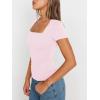 imageTrendy Queen Womens Square Neck Tops Short Sleeve Shirts Double Lined Workout Summer Clothes Casual Slim Fit TShirtsBabypink