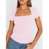 imageTrendy Queen Womens Square Neck Tops Short Sleeve Shirts Double Lined Workout Summer Clothes Casual Slim Fit TShirtsBabypink
