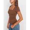 imageTrendy Queen Womens Square Neck Tops Short Sleeve Shirts Double Lined Workout Summer Clothes Casual Slim Fit TShirtsCoffee