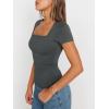 imageTrendy Queen Womens Square Neck Tops Short Sleeve Shirts Double Lined Workout Summer Clothes Casual Slim Fit TShirtsGray