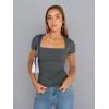 imageTrendy Queen Womens Square Neck Tops Short Sleeve Shirts Double Lined Workout Summer Clothes Casual Slim Fit TShirtsGray