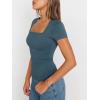 imageTrendy Queen Womens Square Neck Tops Short Sleeve Shirts Double Lined Workout Summer Clothes Casual Slim Fit TShirtsHazeblue