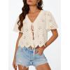 imageTrendy Queen Womens Summer Tops Cute Boho Blouses Beach Vacation Spring Outfits 2026 Tie Front Eyelet Embroidered ClothesApricot