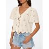imageTrendy Queen Womens Summer Tops Cute Boho Blouses Beach Vacation Spring Outfits 2026 Tie Front Eyelet Embroidered ClothesApricot