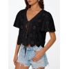 imageTrendy Queen Womens Summer Tops Cute Boho Blouses Beach Vacation Spring Outfits 2026 Tie Front Eyelet Embroidered ClothesBlack