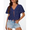 imageTrendy Queen Womens Summer Tops Cute Boho Blouses Beach Vacation Spring Outfits 2026 Tie Front Eyelet Embroidered ClothesDark Blue